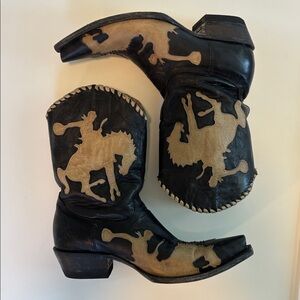 Old Gringo 8B Bucking Bronco Rodeo Applique Western Boots Leather Black Tan